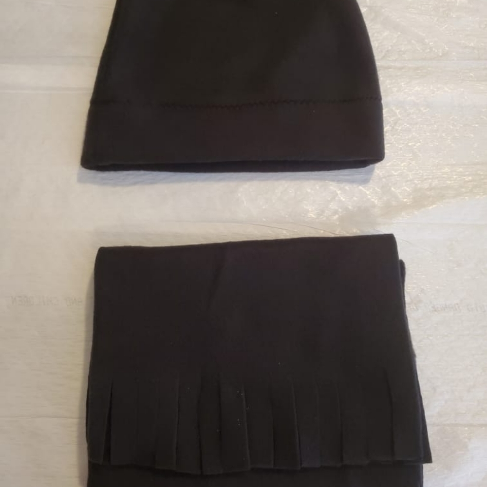 New Black Fleece Beanie Hat and Scarf Set Adult sz Hand Crafted